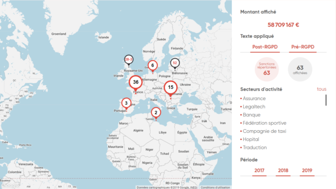 Cartes des sanctions pré et post-RGPD dans le monde